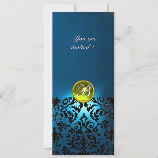 Invitation DAMASK GEMME PIERRE MONOGRAMME jaune bleu, sarcell (Devant)
