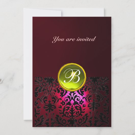 Invitation DAMASK GEMME PIERRE MONOGRAMME jaune rubis rouge b (Devant)