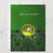 Invitation DAMASK GEMME PIERRE MONOGRAMME jaune vert (Devant)