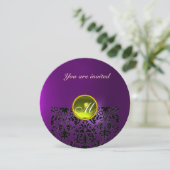 Invitation DAMASK GEMME PIERRE MONOGRAMME jaune violet (Debout devant)