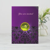 Invitation DAMASK GEMME PIERRE MONOGRAMME jaune violet (Debout devant)