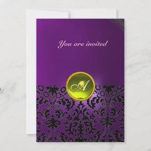 Invitation DAMASK GEMME PIERRE MONOGRAMME jaune violet