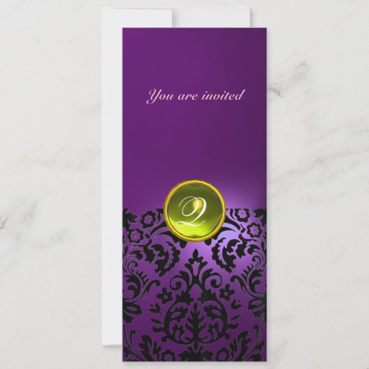 Invitation DAMASK GEMME PIERRE MONOGRAMME jaune violet (Devant)