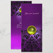 Invitation DAMASK GEMME PIERRE MONOGRAMME jaune violet (Devant / Derrière)