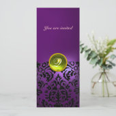 Invitation DAMASK GEMME PIERRE MONOGRAMME jaune violet (Debout devant)