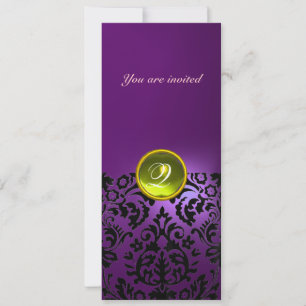 Invitation DAMASK GEMME PIERRE MONOGRAMME jaune violet