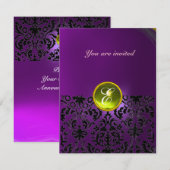 Invitation DAMASK GEMME PIERRE MONOGRAMME jaune violet (Devant / Derrière)