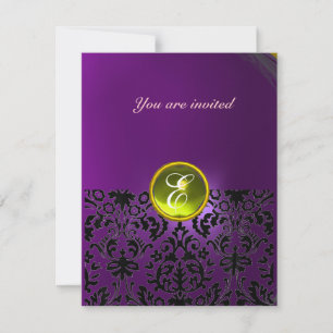 Invitation DAMASK GEMME PIERRE MONOGRAMME jaune violet
