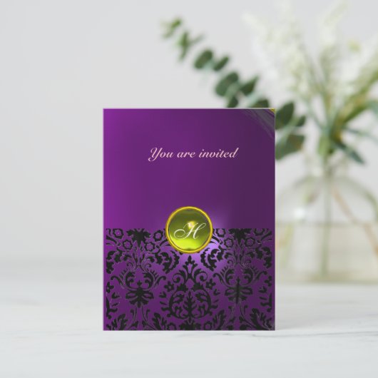 Invitation DAMASK GEMME PIERRE MONOGRAMME jaune violet (Debout devant)