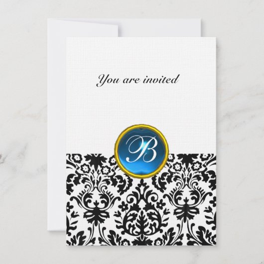 Invitation DAMASK GEMME PIERRE MONOGRAMME lin bleu saphir rsv (Devant)