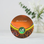 Invitation DAMASK GEMME PIERRE MONOGRAMME orange vert (Debout devant)