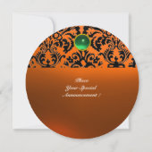Invitation DAMASK GEMME PIERRE MONOGRAMME orange vert (Dos)