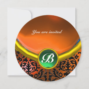 Invitation DAMASK GEMME PIERRE MONOGRAMME orange vert