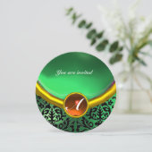 Invitation DAMASK GEMME PIERRE MONOGRAMME orange vert (Debout devant)