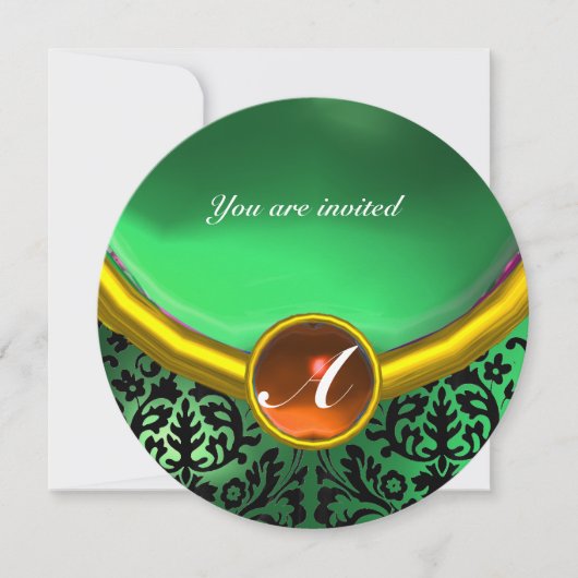 Invitation DAMASK GEMME PIERRE MONOGRAMME orange vert (Devant)