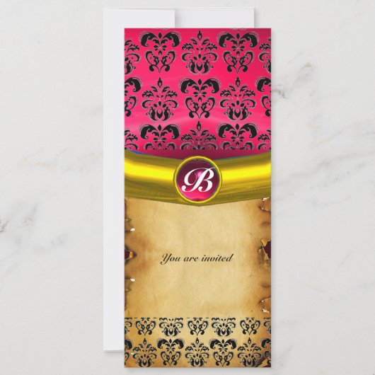 Invitation DAMASK GEMME PIERRE MONOGRAMME ,parchemin marron (Devant)