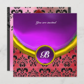 Invitation DAMASK GEMME PIERRE MONOGRAMME pourpre rose soie n (Devant / Derrière)