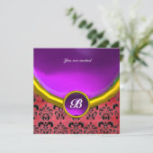 Invitation DAMASK GEMME PIERRE MONOGRAMME pourpre rose soie n (Debout devant)