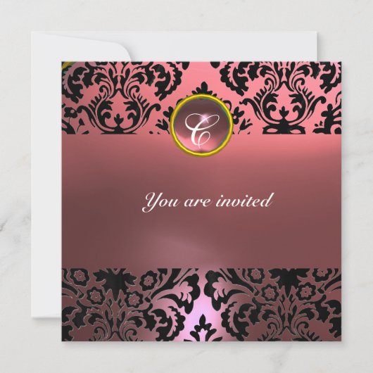 Invitation DAMASK GEMME PIERRE MONOGRAMME rose (Devant)