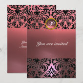 Invitation DAMASK GEMME PIERRE MONOGRAMME rose (Devant / Derrière)