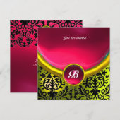 Invitation DAMASK GEMME PIERRE MONOGRAMME rose jaune (Devant / Derrière)