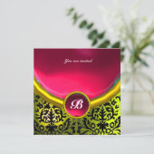 Invitation DAMASK GEMME PIERRE MONOGRAMME rose jaune (Debout devant)