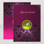 Invitation DAMASK GEMME PIERRE MONOGRAMME rose jaune (Devant / Derrière)