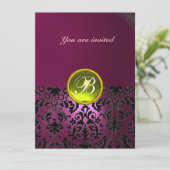 Invitation DAMASK GEMME PIERRE MONOGRAMME rose jaune (Debout devant)