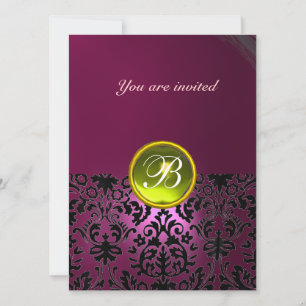 Invitation DAMASK GEMME PIERRE MONOGRAMME rose jaune