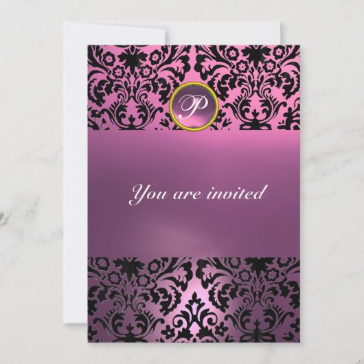 Invitation DAMASK GEMME PIERRE MONOGRAMME rose violet (Devant)