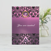Invitation DAMASK GEMME PIERRE MONOGRAMME rose violet (Debout devant)