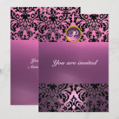 Invitation DAMASK GEMME PIERRE MONOGRAMME rose violet (Devant / Derrière)