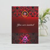 Invitation DAMASK GEMME PIERRE MONOGRAMME rouge burgundy (Debout devant)