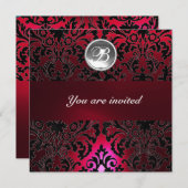 Invitation DAMASK GEMME PIERRE MONOGRAMME rouge burgundy blan (Devant / Derrière)