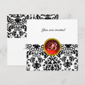 Invitation DAMASK GEMME PIERRE MONOGRAMME rouge rubis blanc (Devant / Derrière)