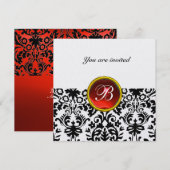 Invitation DAMASK GEMME PIERRE MONOGRAMME rouge rubis glace (Devant / Derrière)