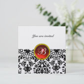 Invitation DAMASK GEMME PIERRE MONOGRAMME rouge rubis glace (Debout devant)