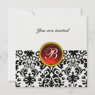Invitation DAMASK GEMME PIERRE MONOGRAMME rouge rubis glace