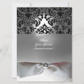 Invitation DAMASK GEMME PIERRE MONOGRAMME ruban blanc gris no (Dos)