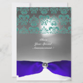 Invitation DAMASK GEMME PIERRE MONOGRAMME ruban bleu (Dos)