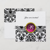 Invitation DAMASK GEMME PIERRE MONOGRAMME rubis glace rose (Devant / Derrière)