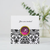 Invitation DAMASK GEMME PIERRE MONOGRAMME rubis glace rose (Debout devant)