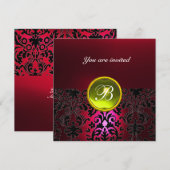 Invitation DAMASK GEMME PIERRE MONOGRAMME rubis jaune rouge b (Devant / Derrière)