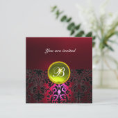 Invitation DAMASK GEMME PIERRE MONOGRAMME rubis jaune rouge b (Debout devant)