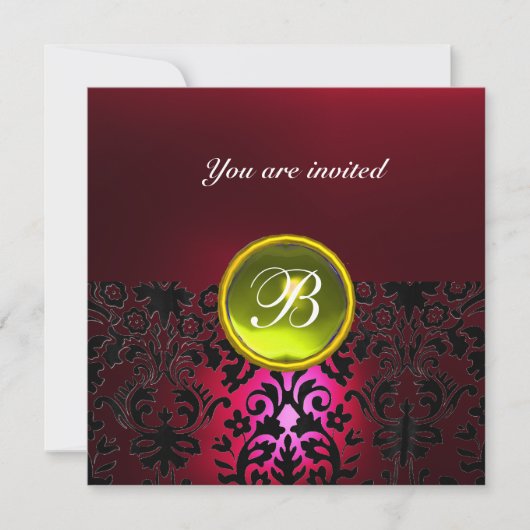 Invitation DAMASK GEMME PIERRE MONOGRAMME rubis jaune rouge b (Devant)