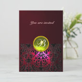 Invitation DAMASK GEMME PIERRE MONOGRAMME rubis jaune rouge b (Debout devant)