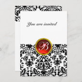 Invitation DAMASK GEMME PIERRE MONOGRAMME rubis rouge blanc r (Devant / Derrière)
