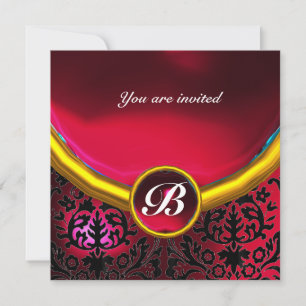 Invitation DAMASK GEMME PIERRE MONOGRAMME rubis rouge burgund
