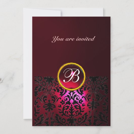 Invitation DAMASK GEMME PIERRE MONOGRAMME rubis rouge burgund (Devant)