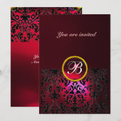 Invitation DAMASK GEMME PIERRE MONOGRAMME rubis rouge burgund (Devant / Derrière)